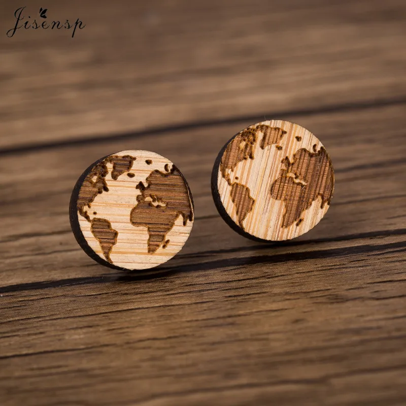 

Jisensp New Arrival Vintage Map Wooden Earrings Simple Fashion Earth Wooden Earring for Women Party Gift pendientes mujer