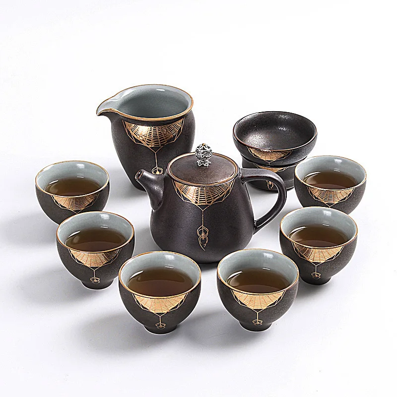 

Kung Fu Tea Have Teacup Suit Household Ceramics Jindezhen Teapot Ru Tea Set Concise Modern Office Gift