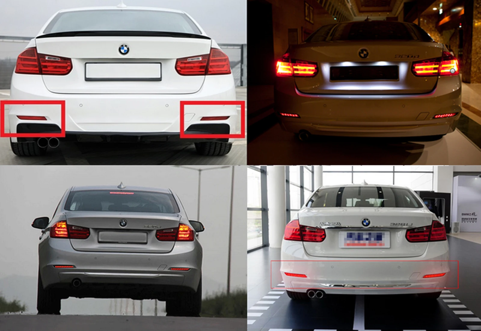 ANGRONG 2x Red Lens Rear Bumper Reflector LED Brake Reverse Light For BMW 3 4 Series F30 F31
