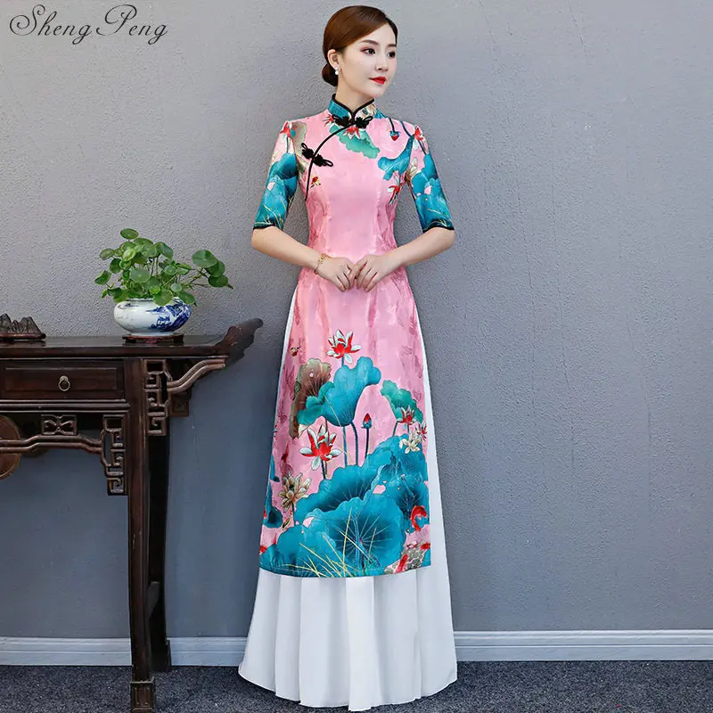Лето 2019 г. аозай cheongsam народном стиль Вьетнам шифон aodai изящные элегантные для женщин китайское традиционное платье V1553