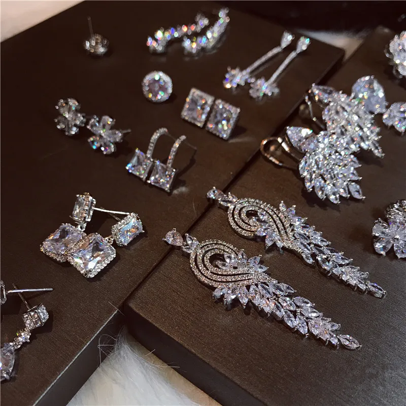 Висячие серьги для женщин S925 серебро ювелирные украшения кубический цирконий стразы вечерние свадебные аксессуары