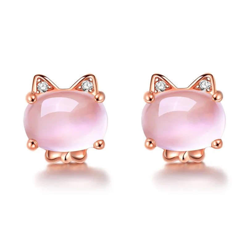MOONROCY розовое золото цвет CZ Кристалл Росс кварц розовый опал ожерелье серьги и кольцо ювелирный набор для милых кошек ювелирные изделия для женщин