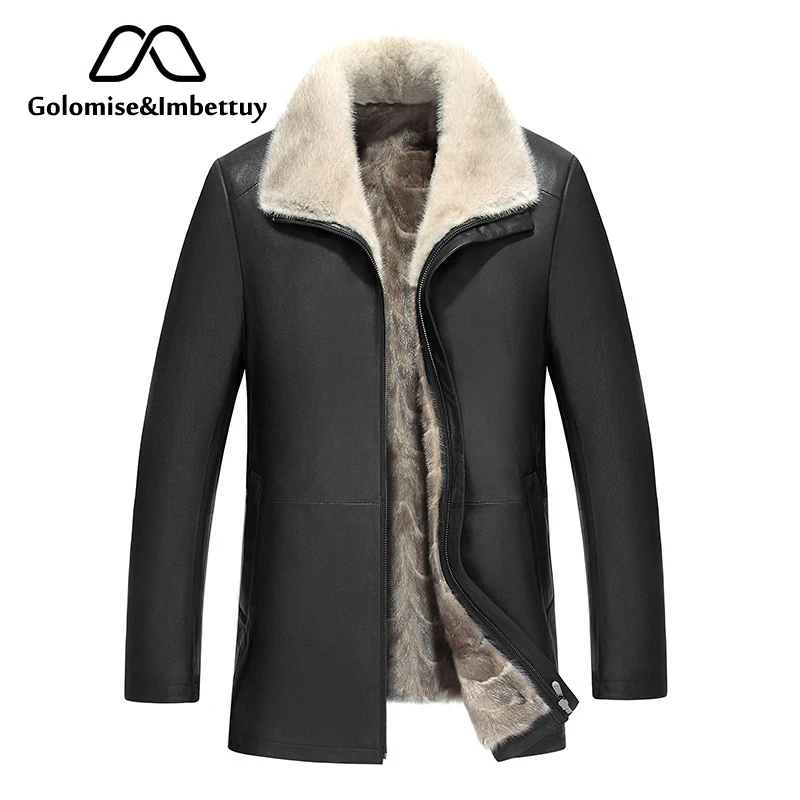 

Golomise&Imbettuy Genuine Sheepskin Leather Jacket Natural Mink Fur Liner Men Real Leather Shearling Fur Jacket/Coat Men Parka
