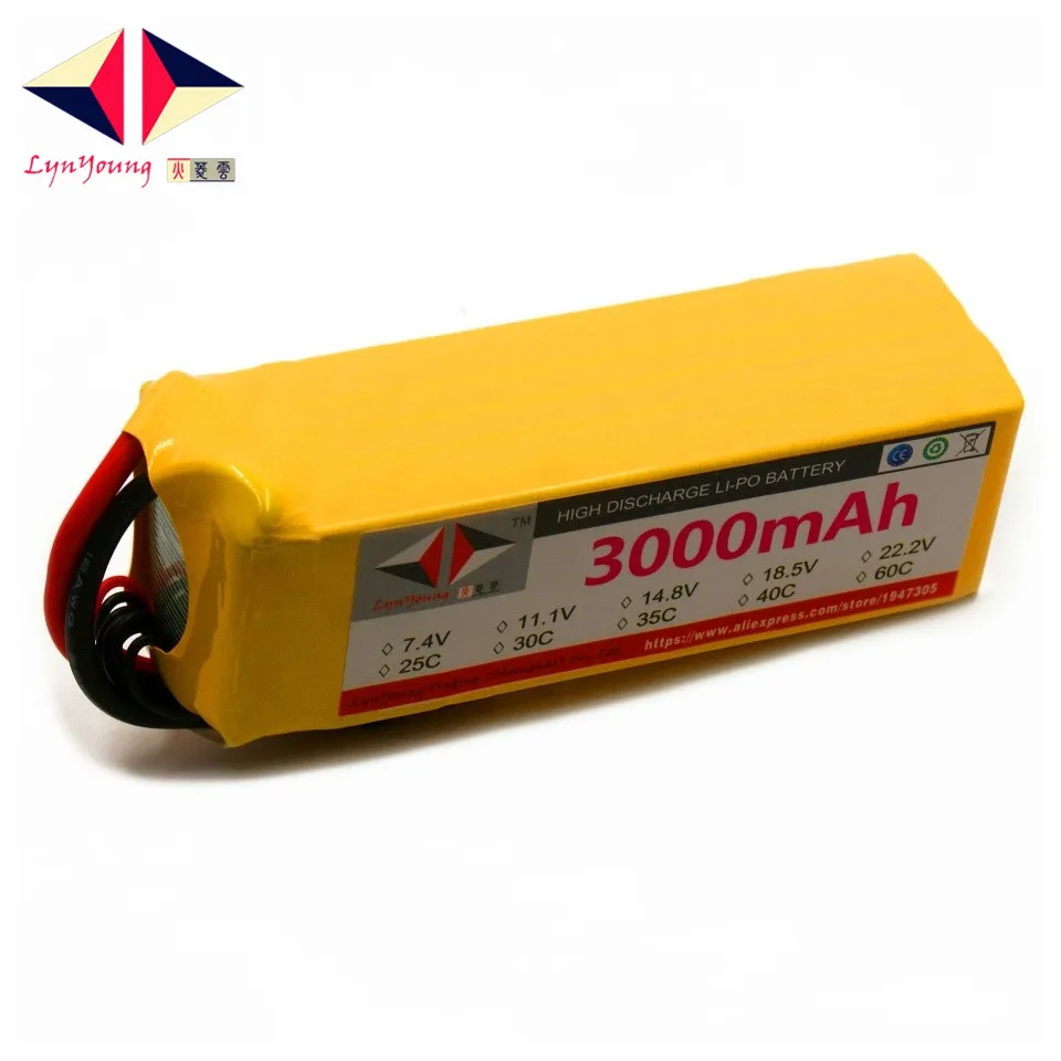 

LYNYOUNG RC LiPo battery 6S 22.2V 3000mAh 60C max 120c For quadcopter airplane car drone toy