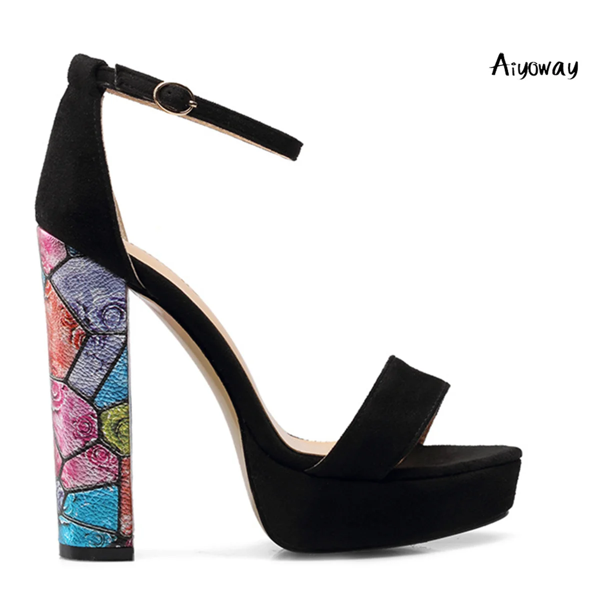 

Aiyoway Spring Summer Women Shoes High Heels Platform Sandals Ankle Buckle Strap Ladies Wedding Party Dress Shoes Black