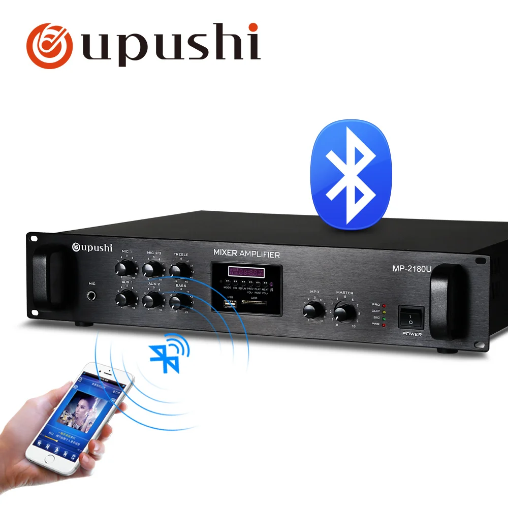 Oupushi bluetooth Pa amplifier home audio amp support remote control USb SD card FM for home surround sound system