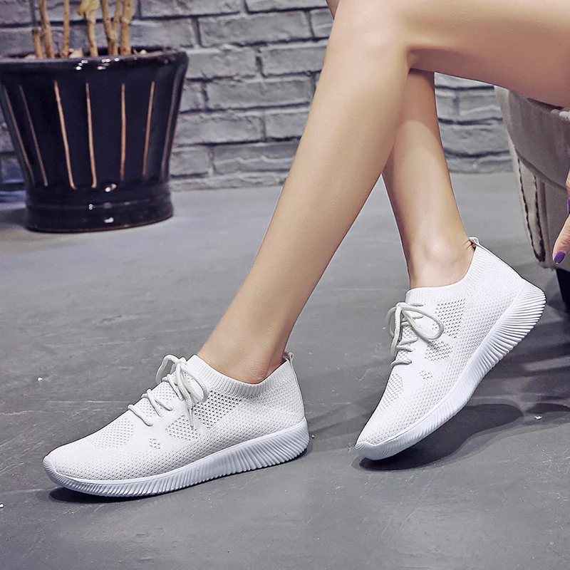 

Lucyever New Summer Women Flats Shoes Hollow Out Mesh Breathable Sneakers Lace Up Round Toe Ladies Vulcansize Shoes Plus Size
