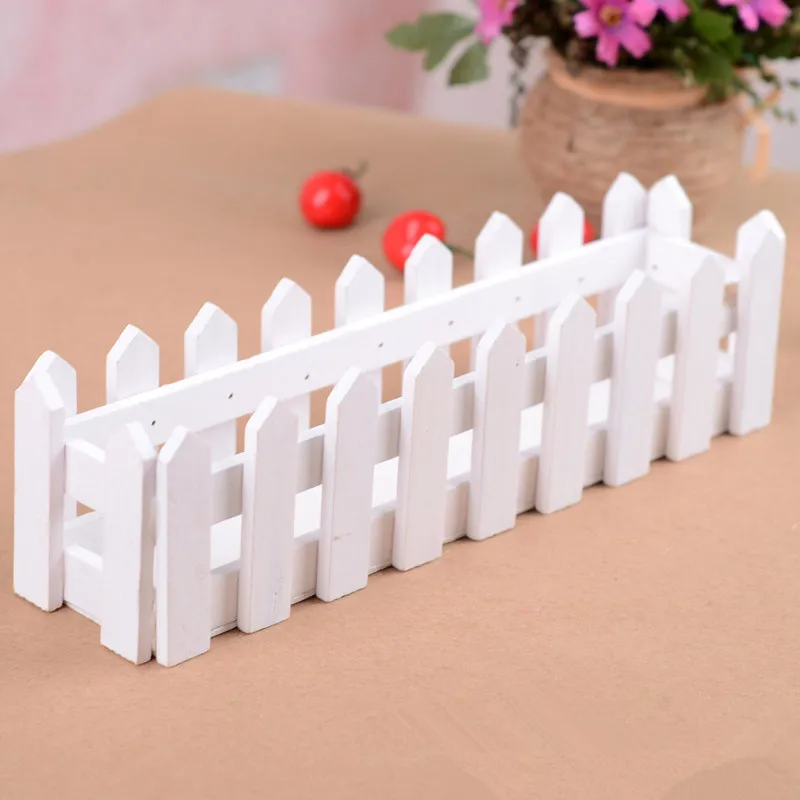 

30cm White Color Wooden Fence Artificial Flower Pot Wood Vase Flower Holder Home Garden Decoration