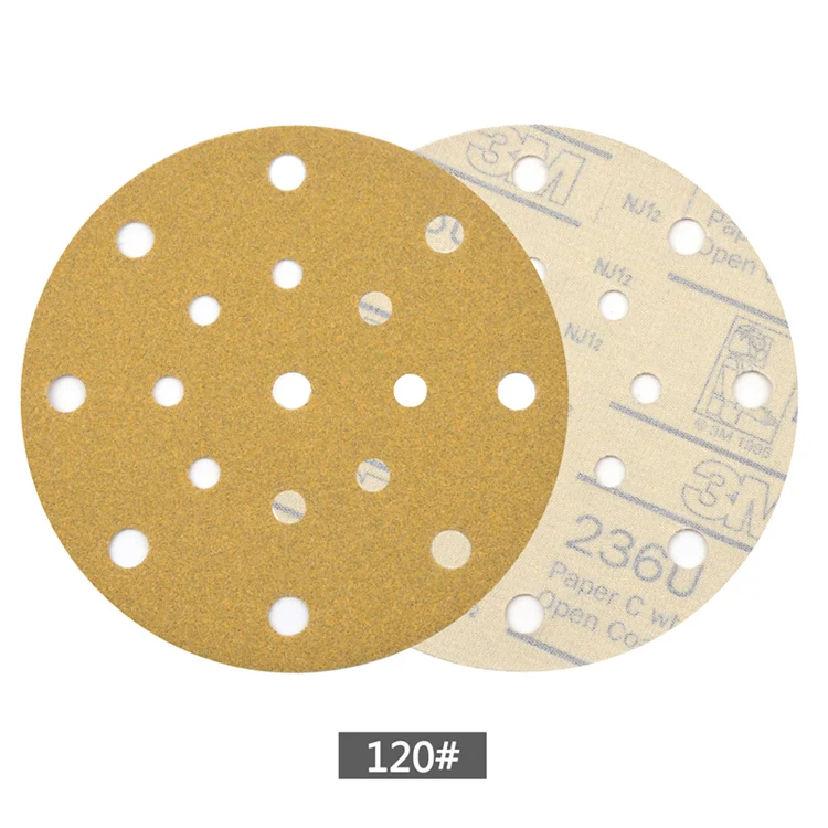 POLIWELL 5PCS 6 Inch 17-Hole Waterproof Sandpaper for Hook and Loop Sanding Pad Car Polishing Grinder Sander Yellow Sanding Disc