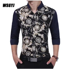 Высокое качество Мужские рубашки бренд мужские рубашки с длинными рукавами Повседневная Печать Slim Fit платья рубашки мужские Размер m-xxl