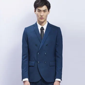 

Blue Business Suit Blazer Masculino Groom Tuxedos Wedding Suit 2 Pcs (Jacket+Pants) Terno Masculino Double Breasted Suit Men