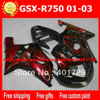 

7 gifts ABS fairings for Suzuki GSXR600/750 01 02 03 GSX-R600 R750 2001 2002 2003 GSXR 600 750 red flame in black fairing AW80