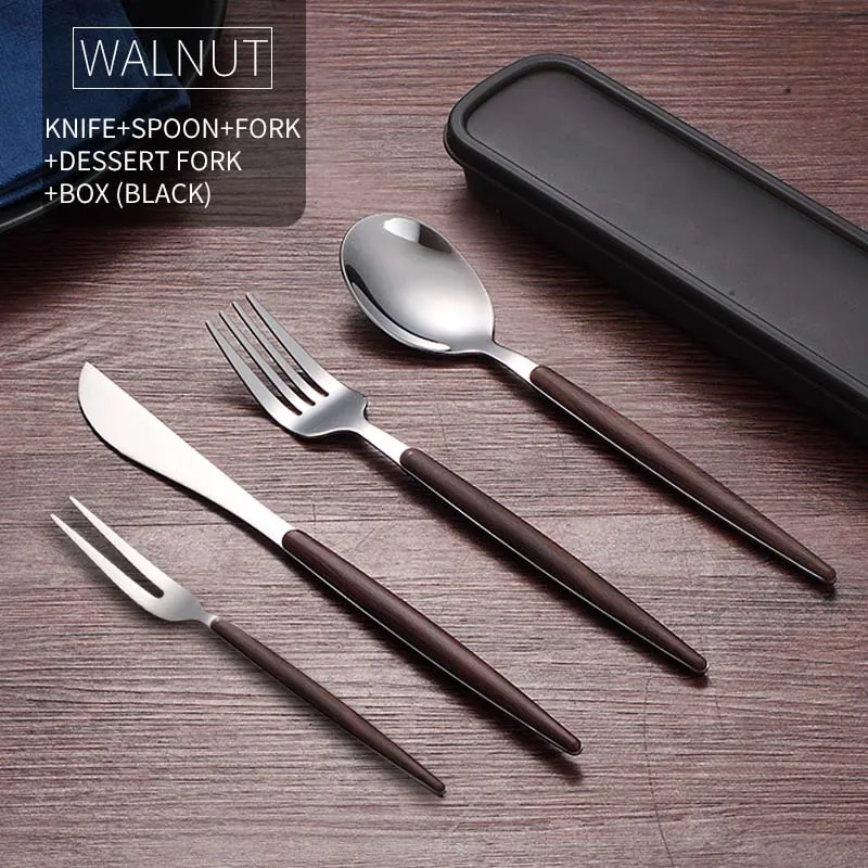 Silver 4 Pcs B Box WORTHBUY Западный Золотой набор столовых приборов 304 столовые приборы из нержавеющей стали кухонный нож ложка Вилка для обеда набор портативной походной посуды - Цвет: Silver 4 Pcs B Box