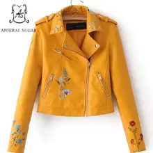 Весенняя женская куртка из искусственной кожи с вышитыми цветами, пальто на молнии, женская сексуальная облегающая Байкерская короткая куртка в стиле хип-хоп
