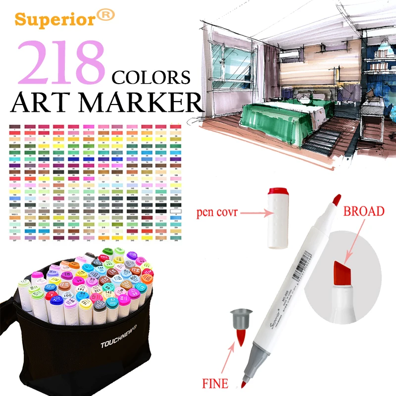 

Sketch Marker Pen 218 Colors Dual Head Sketch Markers Set For School Student Drawing Posters Design Art Supplies