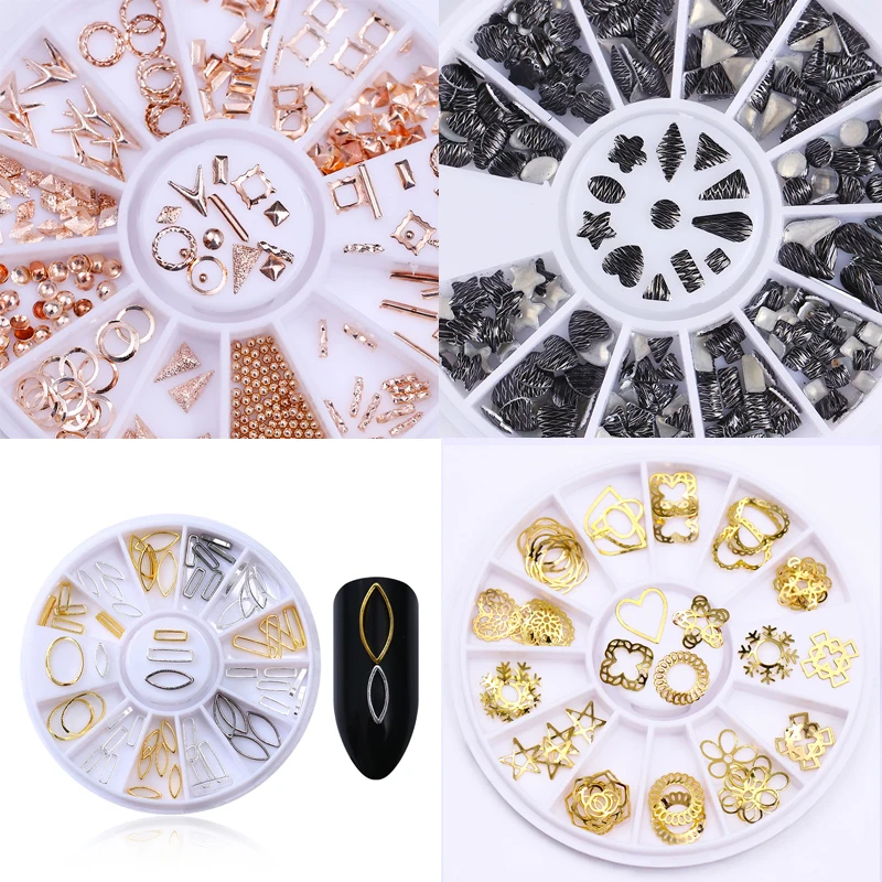 Розовое золото заклепки шипы для ногтей 3D дизайн ногтей украшения золотой круг звезда круглый квадрат смешанные аксессуары в колесо для DIY