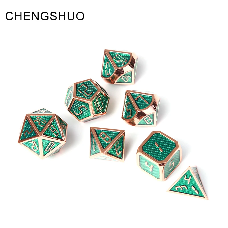 

Chengshuo rpg dice polyhedral metal sets dnd dungeons and dragons Zinc alloy table game dices digital pattern d20 10 8 12 green