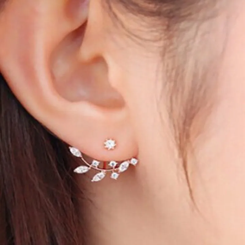 Серьги для женщин элегантные серьги из корейского циркония с золотыми листом и