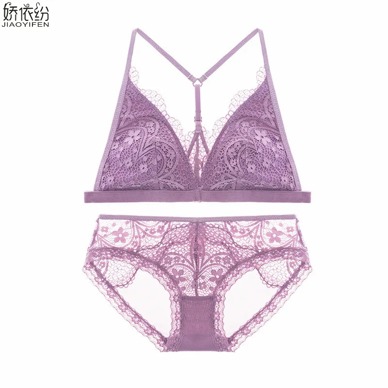 JYF Full Triangle Lace Lingerie Set Sexy Ultra Thin Women Elegant Underwear Front Closure Lace Bra Y-line Straps Bra Brief Sets JYF Full Triangle Lace Lingerie Set Sexy Ultra Thin Women Elegant Underwear Front Closure Lace Bra Y-line Straps Bra Brief Sets