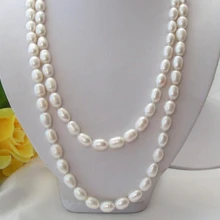 Настоящее натуральное длинное 5" большой 7-9 мм барокко белый речной культивированный жемчуг Ожерелье прекрасный свадебный слово