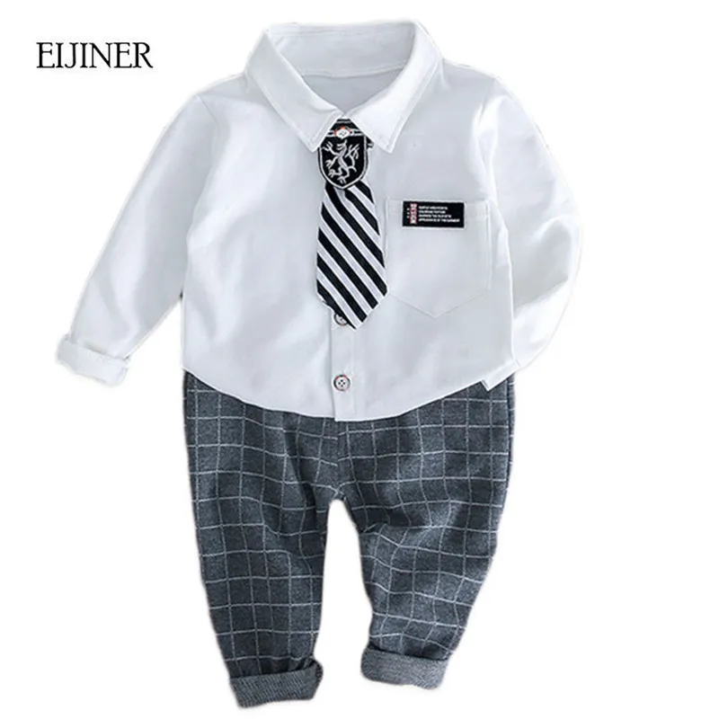

Gentleman Baby Boys Clothing Set with Tie 2018 Autumn Fashion Infant Children Clothing Cotton Long Sleeve Baby Boys Clothes Set
