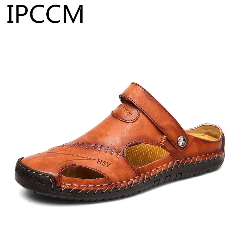 

IPCCM summer leather out men's sandals fresh and breathable handmade simple soft and comfortable non-slip fashion
