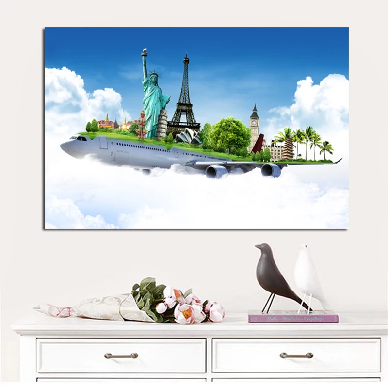 

London Big Ben Eiffel Tower Statue Liberty Landscape Canvas Painting Poster Print Modern Nursery Wall Picture for Living Room