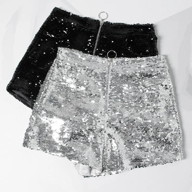 womens black sequin shorts