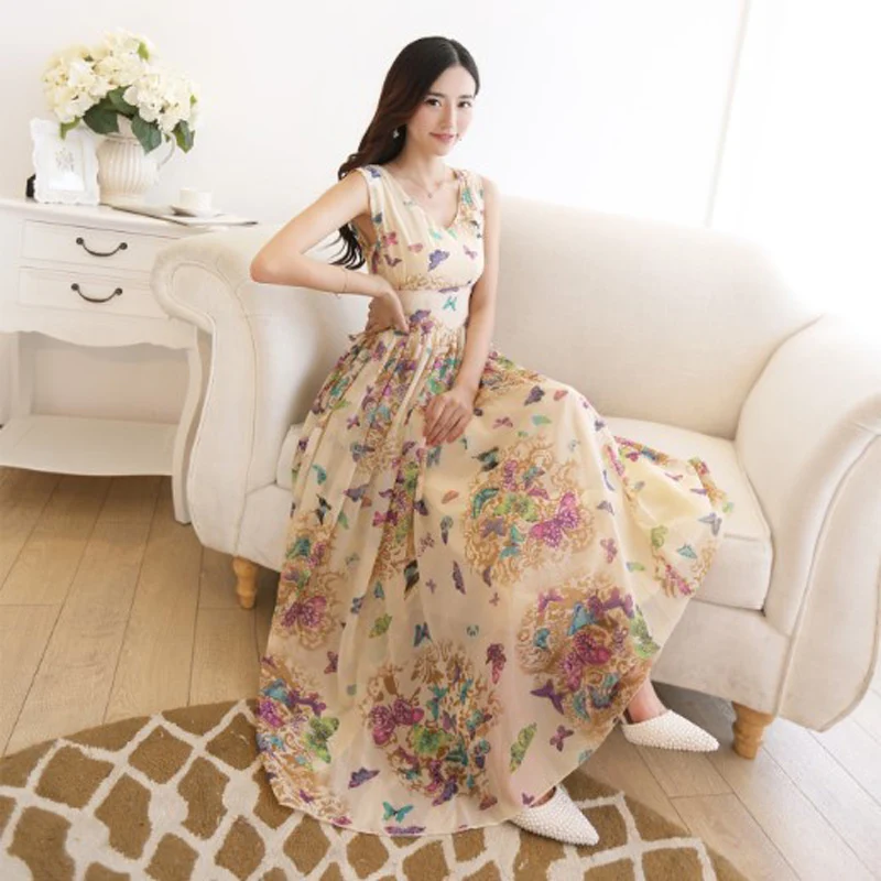 

Bohemian Butterfly Print Summer Tank Beach Dress Sundress Chiffon Party Dresses Vestidos Maxi Long Dress Tunic Plus Size