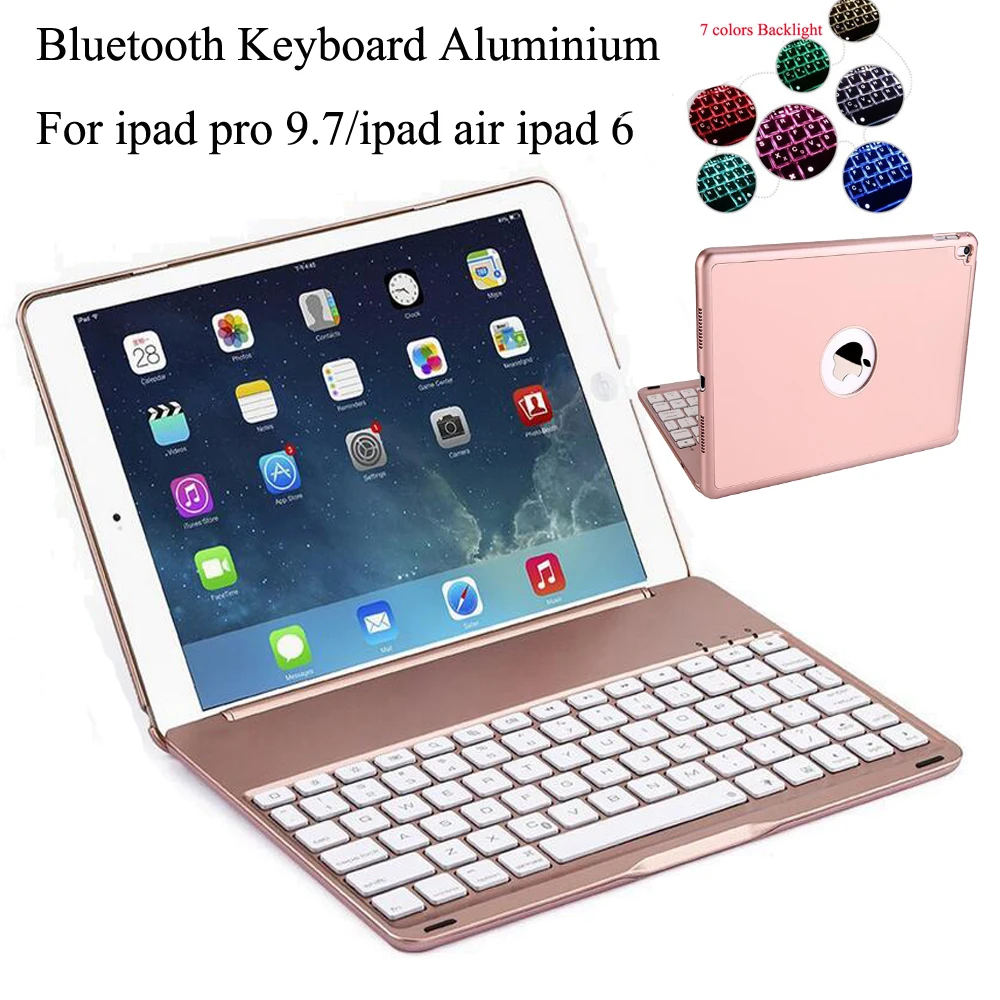 7 Colors Backlit Light Wireless Bluetooth Keyboard Case for Apple iPad Air 2 / IPad PRO 9.7 Russian/Spanish Keyboard Customize