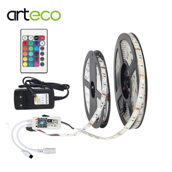

5050 RGB 24KEY Wifi Controller LED Strip light 5M 60led/m IP20/IP65 Waterproof neon Flexible Tape 12V 3A EU/US Plug adapter set