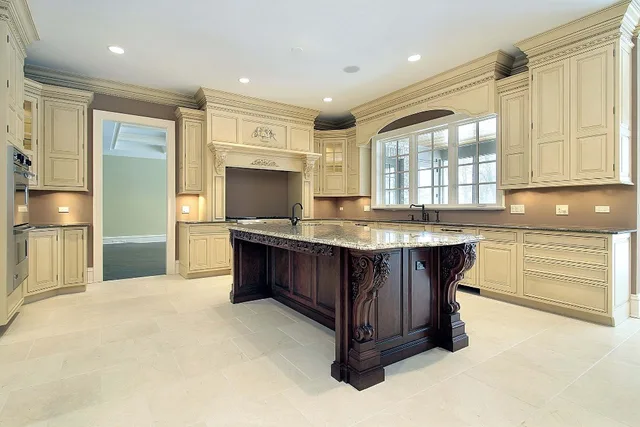 Luxury wood kitchen furniture with crown molding for