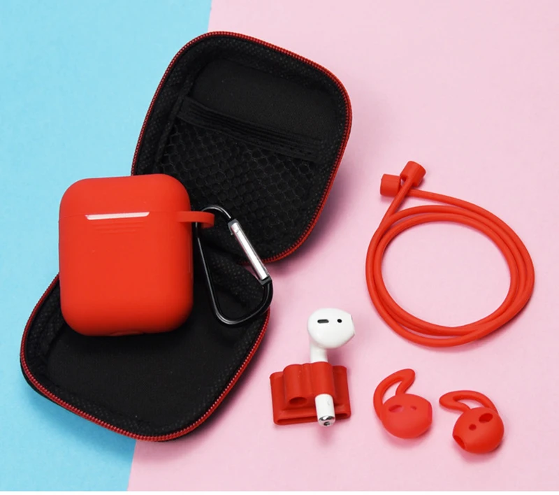 6 pcs In 1 Sets Silicone Protective Accessories Kits for Airpods 1 2 Case Ring Strap Hook Winder Holder Box Set Earpods Cover