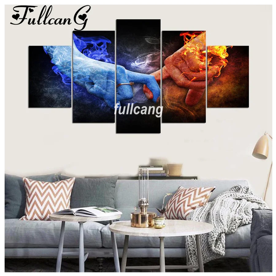 

FULLCANG Full Square Diamond Embroidery Ice and hot love 5D Diamond Painting Cross Stitch 5PCS Mosaic Needlework D630
