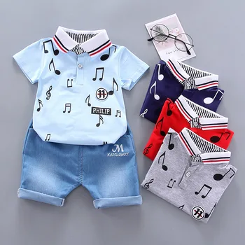 

IENENS Boys Summer Set Clothes Musicial Note Turn-down T-shirt + Shorts Kids Clothing Set Baby Short Sleeves Suit