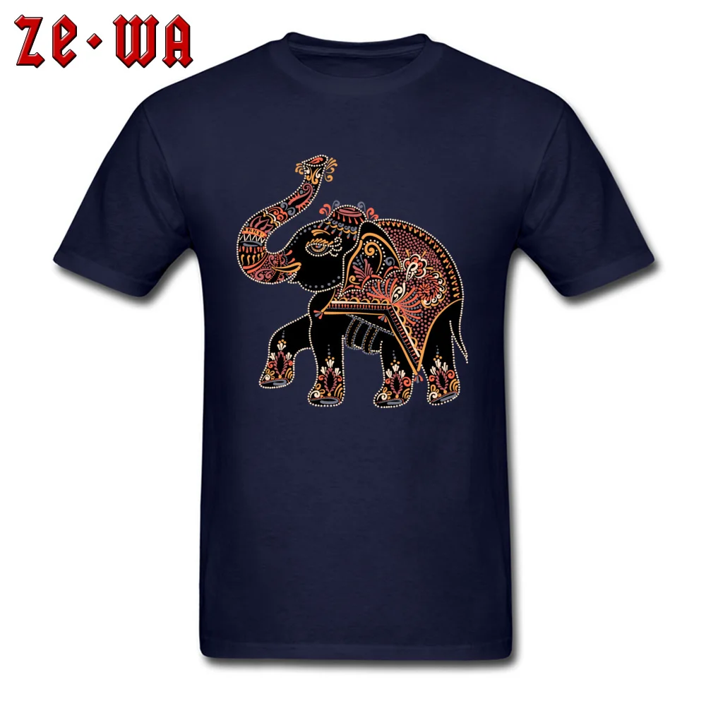 elephant folk art Tshirts Short Sleeve Geek Fitted Mens Summer Autumn Tops Shirt Geek Tops Shirt Round Neck Cotton elephant folk art navy