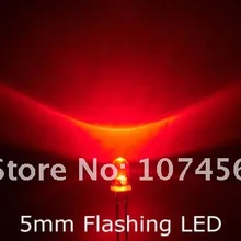 100 шт./лот 5 мм мигающий красный светодиодный(5000mcd) 5 мм мигающий красный 5 мм светоизлучающий диод водная прозрачная линза