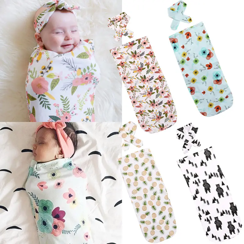 

Canis 2Pcs/Set ! Newborn Fashion Baby Swaddle Blanket Baby Sleeping Swaddle Muslin Wrap Headband