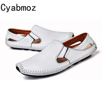 

Cyabmoz fashion handmade sewing cut-outs genuine leather men loafers hollow breathable beach casual shoes male moccasins sandals