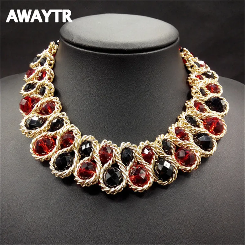 

AWAYTR Vintage Twisted Singapore Chain Choker Necklace Women Fashion Baroque Style Choker Crystal Beads Statement Necklaces