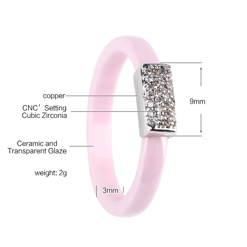 Najnowszy romantyczny 3mm różowe pierścienie dla kobiet srebrny kolor kryształu pierścienie ceramiczne w kształcie pierścienia biżuteria ślubna dla nowożeńców wykwintne