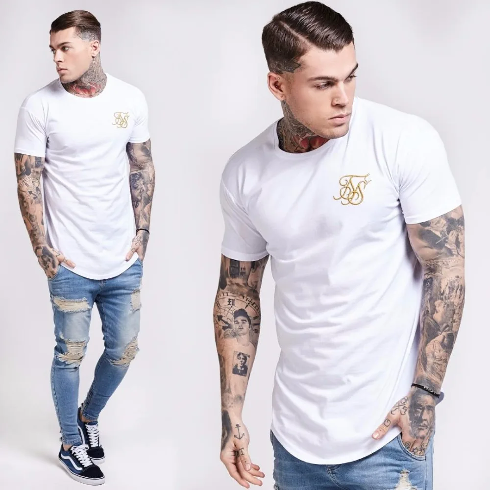

Fashion Summer Kanye West fitness t shirt Men Hip Hop T Shirts Irregular Curved Hem Short Sleeved Cotton SikSilk T-shirt