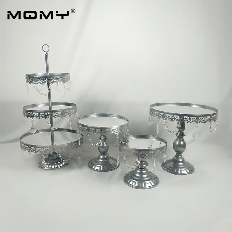 

Wholesale 4 PCS Mirror Wedding 3 Tier Cupcake Display Gold Silver Metal Cake Stand