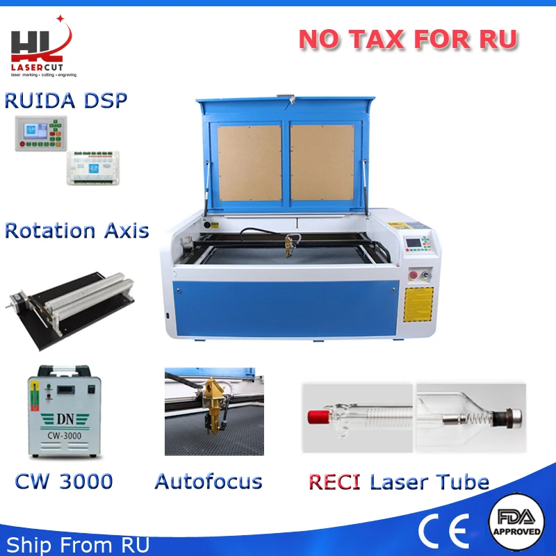 

NO Tax Shipping From RU 100W Co2 USB Autofocus Laser Cutting Machine With DSP System Laser Cutter Engraver Chiller 1000 x 600 mm