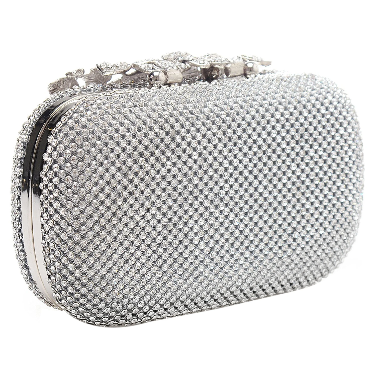 Unique Clasp Silver Diamante Crystal Diamond Evening bag Clutch Purse Party Bridal Prom Unique Clasp Silver Diamante Crystal Diamond Evening bag Clutch Purse Party Bridal Prom