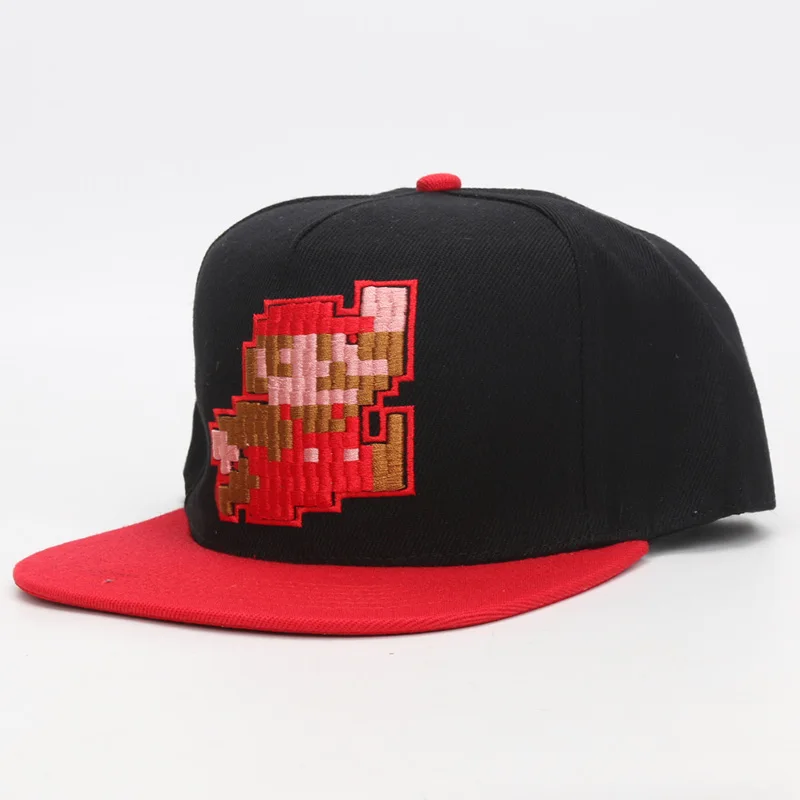 Игра Супер Марио Bros шляпа Марио Луиджи Йоши Toad Snapback Регулируемая Повседневная бейсболка летний капюшон шляпы Хип Хоп плоские шапки - Цвет: Red Black