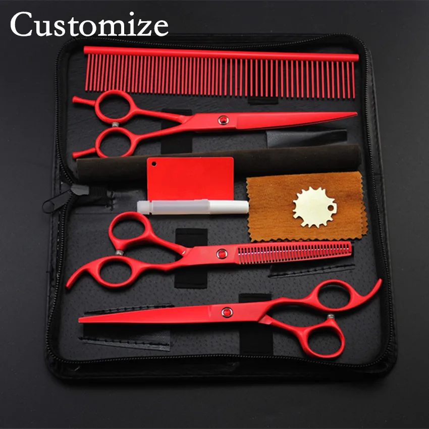 Customize 4 kit Upscale japan red Pet 7 inch shears dog grooming hair