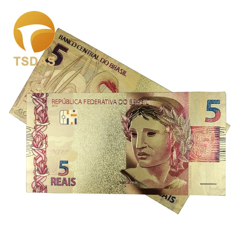 10pcs/lot Brazil BRL Gold Banknote 24k Gold Plated 5 Reais Color