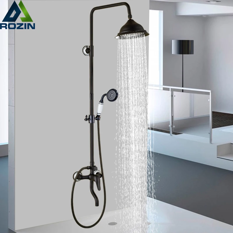 

Luxury Rainfall Shower Set Faucet One Handle Ceramic 8" Rainfall Bath Shower Mixers In Wall Shower Complete Kit Rotation Spout