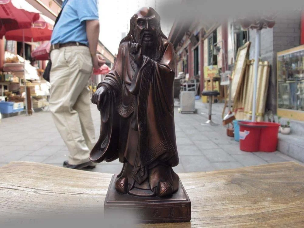 

9 Chinese Pure Red Bronze Standing Great Philosopher Founder Taoism Laozi Statue SD 506